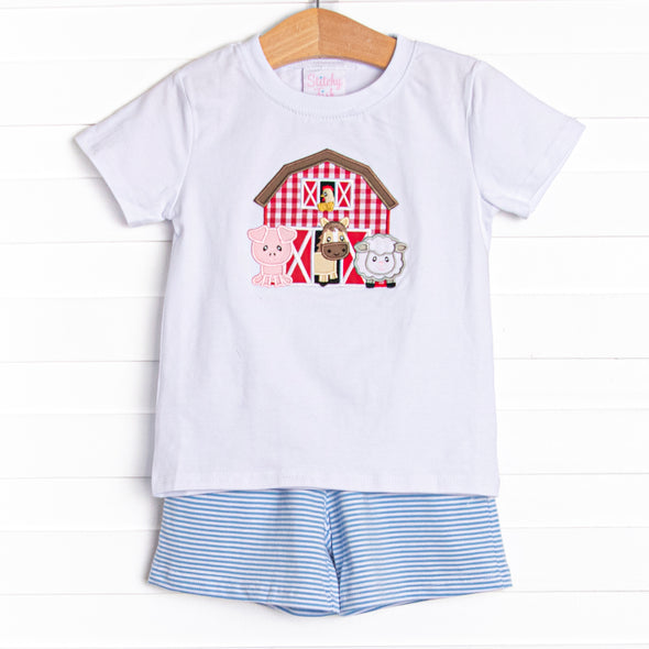 Barnyard Bash Applique Short Set, Blue