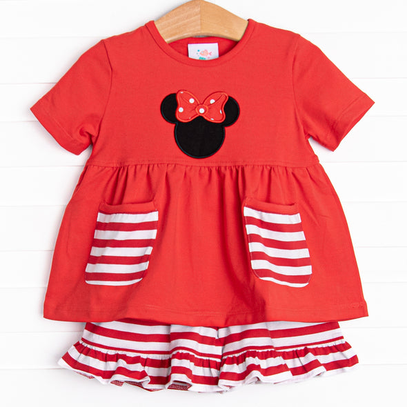 Magical Mouse Ruffle Short Set, Red