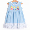 Three Princess Applique Dress, Blue