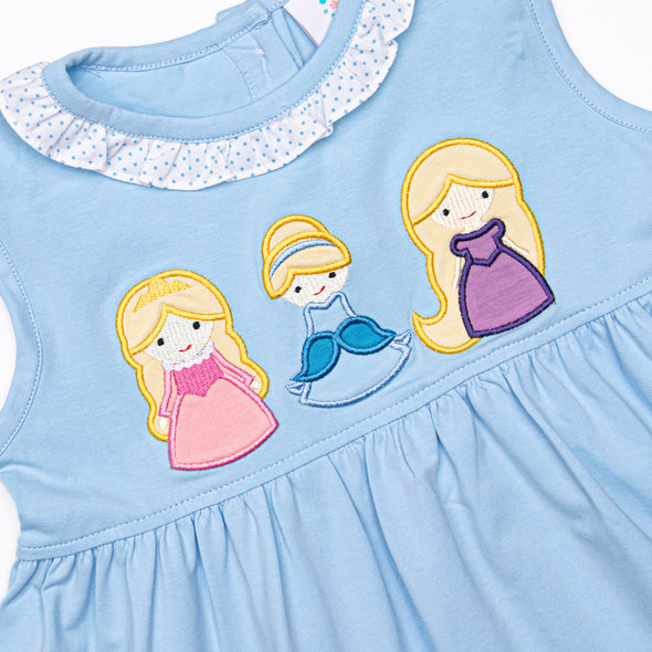 Three Princess Applique Dress, Blue