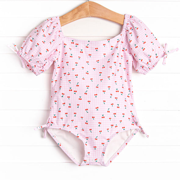 Cherry Sweet Puff Sleeve One Piece, Pink