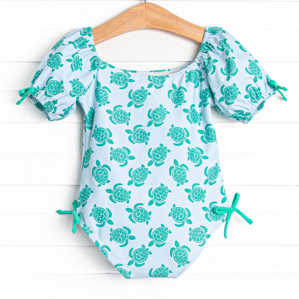 Tide Pool Turtles Puff Sleeve One Piece, Blue