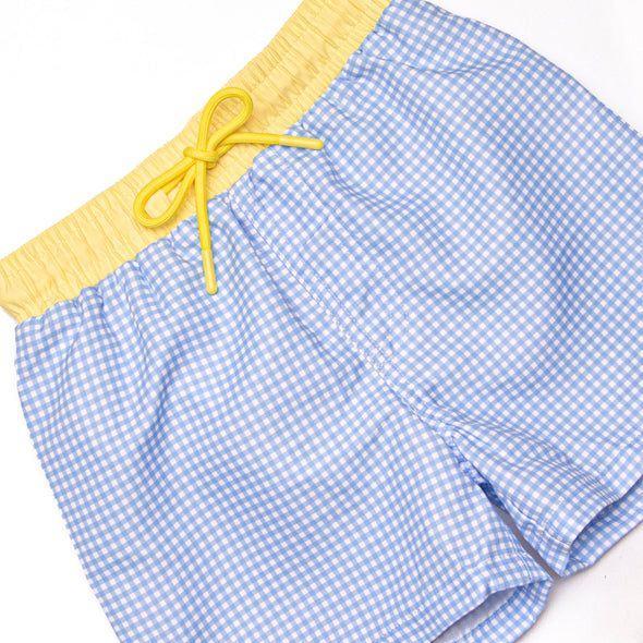 Gulf Gingham Swim Trunks, Blue