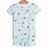Bumble Bee Blues Bamboo Pajama Short Set, Blue