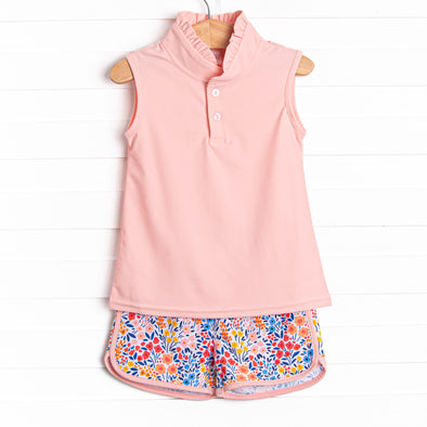 Teagan Tennis Short Set, Pink Floral