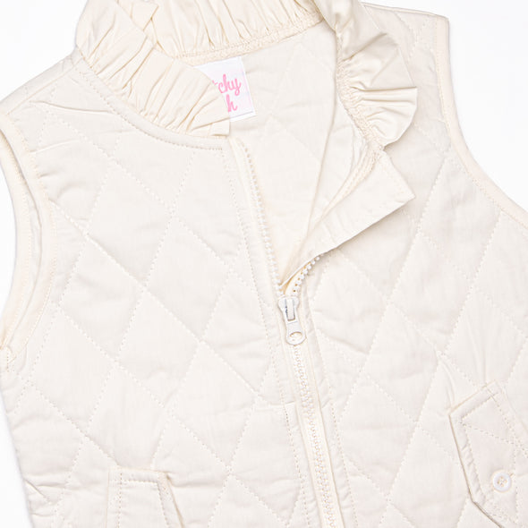 Quilted Ruffle Vest, Ivory