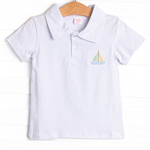 Bayside Boats Embroidered Polo, White