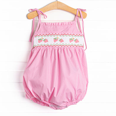 Strawberry Blooms Smocked Ruffle Bubble, Pink