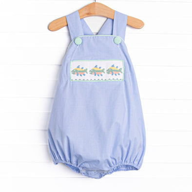 Rainbow Trout Smocked Sunsuit, Blue