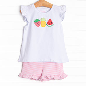 Spring Snacks Applique Short Set, Pink