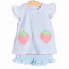 Pocketful of Berries Applique Ruffle Short Set, Blue