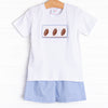 Fall Football Smocked Short Set, Blue