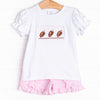 Fall Football Smocked Ruffle Short Set, Pink