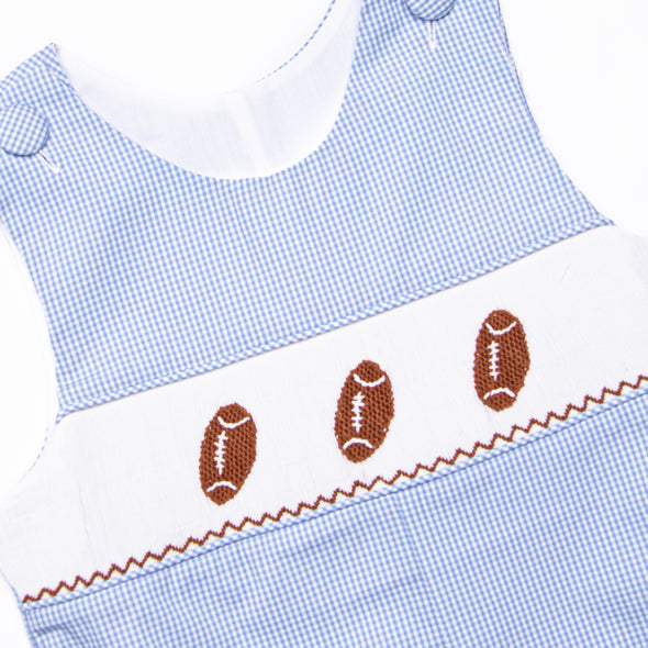 Fall Football Smocked Jon Jon, Blue