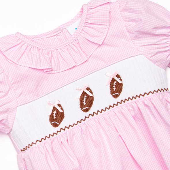 Fall Football Smocked Bubble, Pink