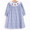 Turkey Thyme Smocked Bishop Dress, Blue