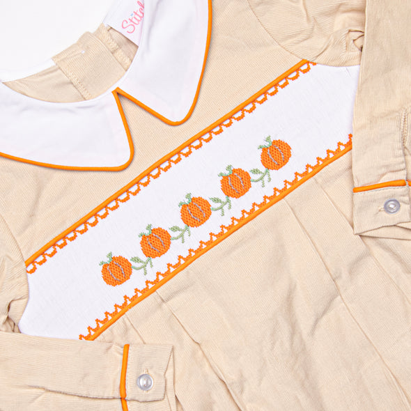 Pumpkin Vines Smocked Boy Bubble, Tan