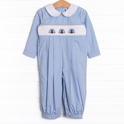 Gobble Gobble Smocked Boy Romper, Blue