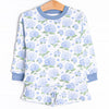 Hydrangea Blooms Sweatshirt Short Set, Blue