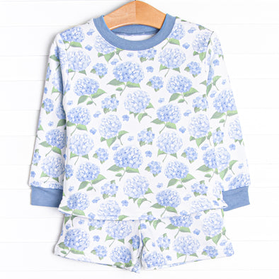 Hydrangea Blooms Sweatshirt Short Set, Blue