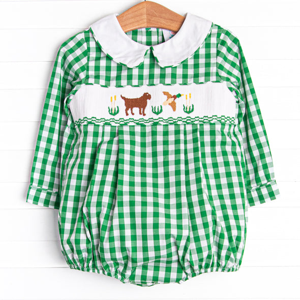 Hunting Hound Smocked Bubble, Green