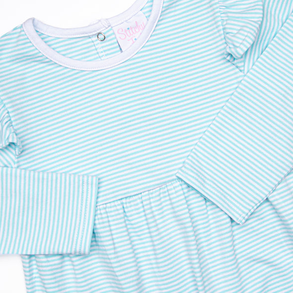 Gracie Romper, Aqua Stripe