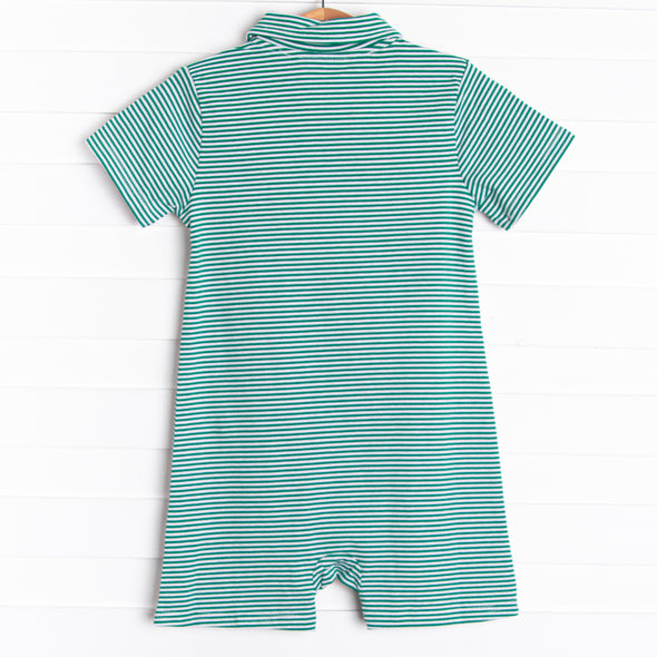 Levi Short Romper, Forest Green Stripe