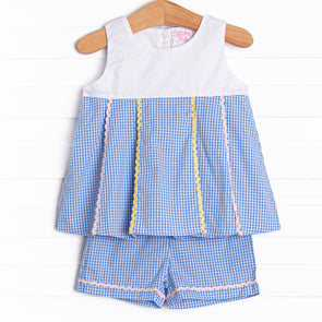 Pleated Party Short Set, Blue