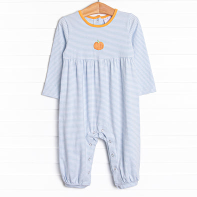 Lil' Pumpkin Embroidered Romper, Blue