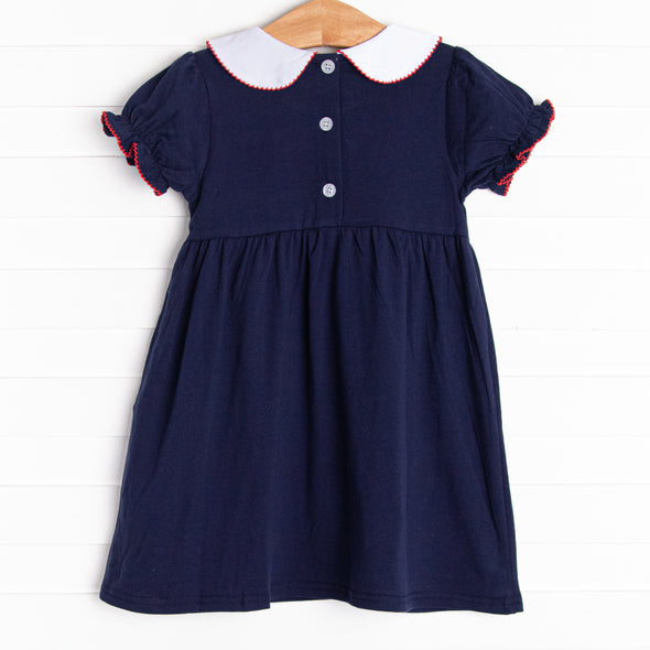 A is for Apple Applique Dress, Navy