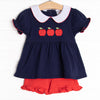 A is for Apple Applique Ruffle Short Set, Navy