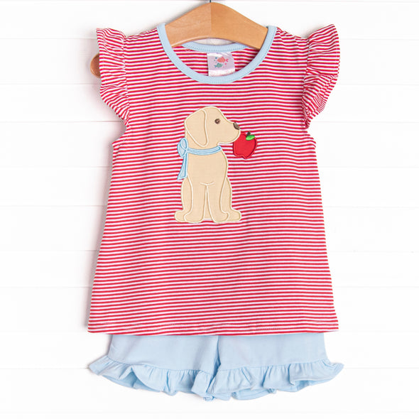 Apple Pickin' Pal Applique Ruffle Short Set, Red