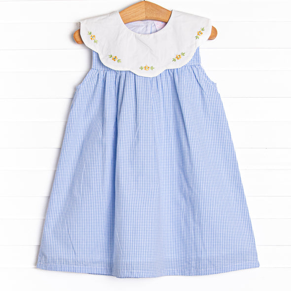 Dew Drop Daisies Embroidered Dress, Blue