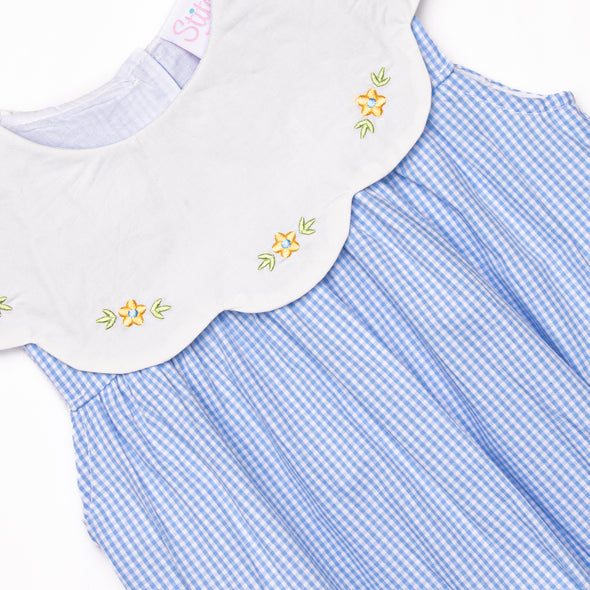 Dew Drop Daisies Embroidered Dress, Blue