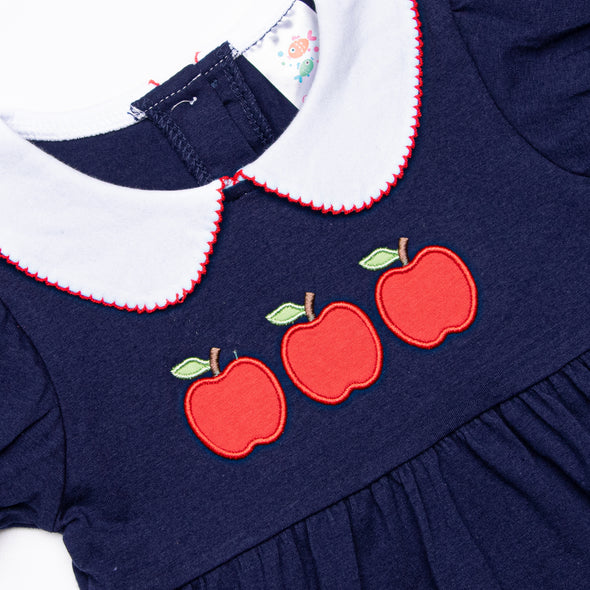 A is for Apple Applique Ruffle Short Set, Navy