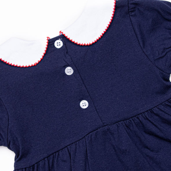 A is for Apple Applique Ruffle Short Set, Navy