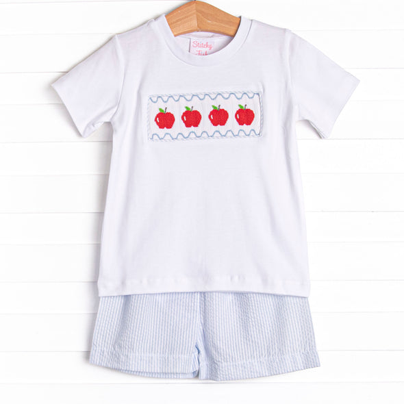 Bunch of Apples Smocked Short Set, Blue