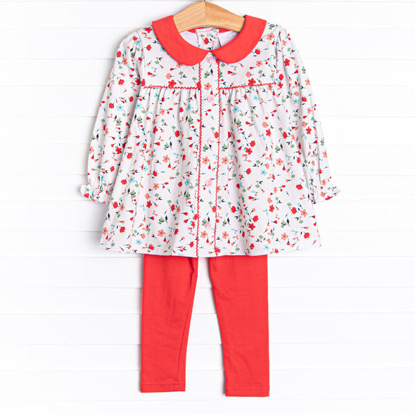 Rosie Posie Collared Legging Set, Red