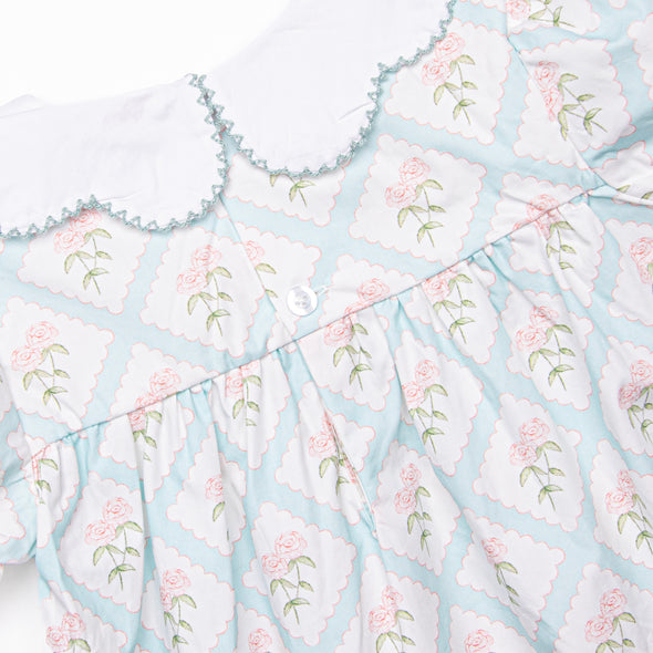 Quilted Carnations Dress, Blue