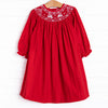 Prancer and Dancer Smocked Bishop Dress, Red