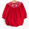 Prancer and Dancer Smocked Bubble, Red