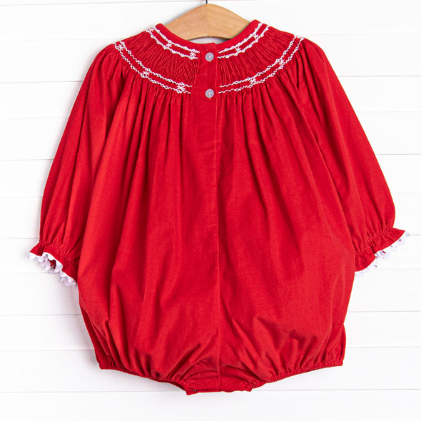 Prancer and Dancer Smocked Bubble, Red