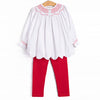 Holly Leaf Holiday Smocked Legging Set, Red