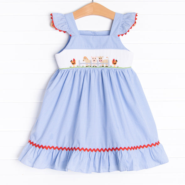 Barn Buddies Smocked Ruffle Dress, Blue