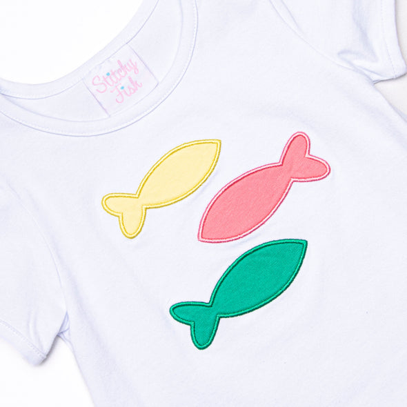 School of Fish Applique Short Set, Pink