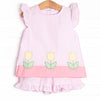 Pastel Petals Applique Short Set, Pink