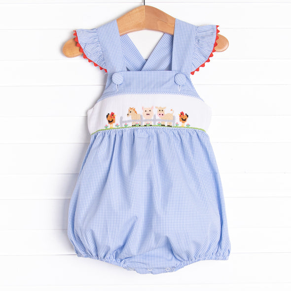 Barn Buddies Smocked Ruffle Bubble, Blue