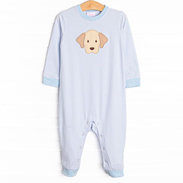 Perfect Pal Applique Romper, Blue Stripe