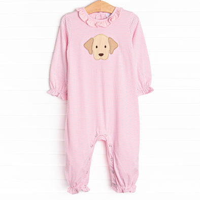 Perfect Pal Applique Romper, Pink Stripe