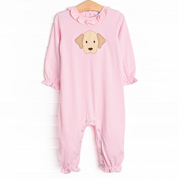 Perfect Pal Applique Romper, Pink Stripe